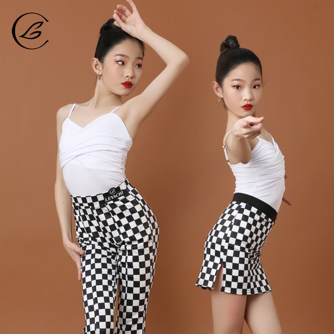 乐雅池2夏季新款少儿拉丁舞服女童练功服女儿童演出服集训服紧身