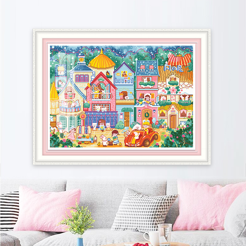 芊虹秀十字绣童话小镇2023新款线绣满绣43种绣线 全针 无勾边