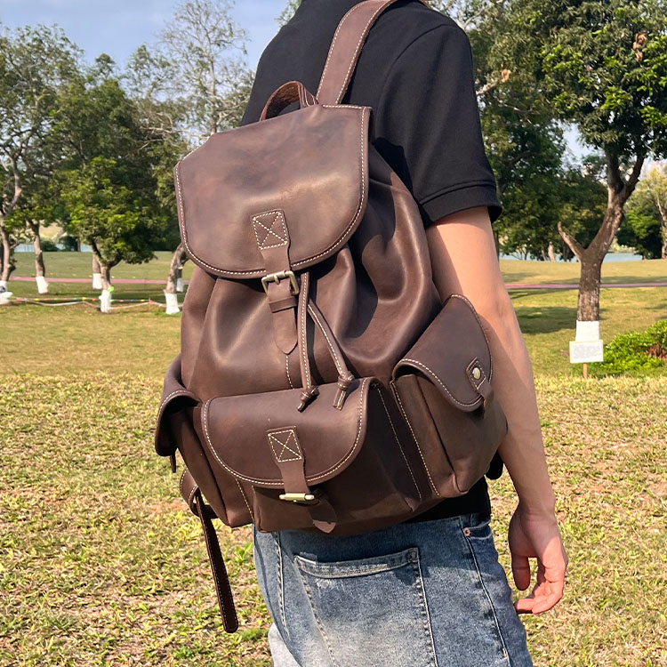 欧美疯马牛皮大容量个性多功能双肩包头层真皮旅行袋双肩背包防水