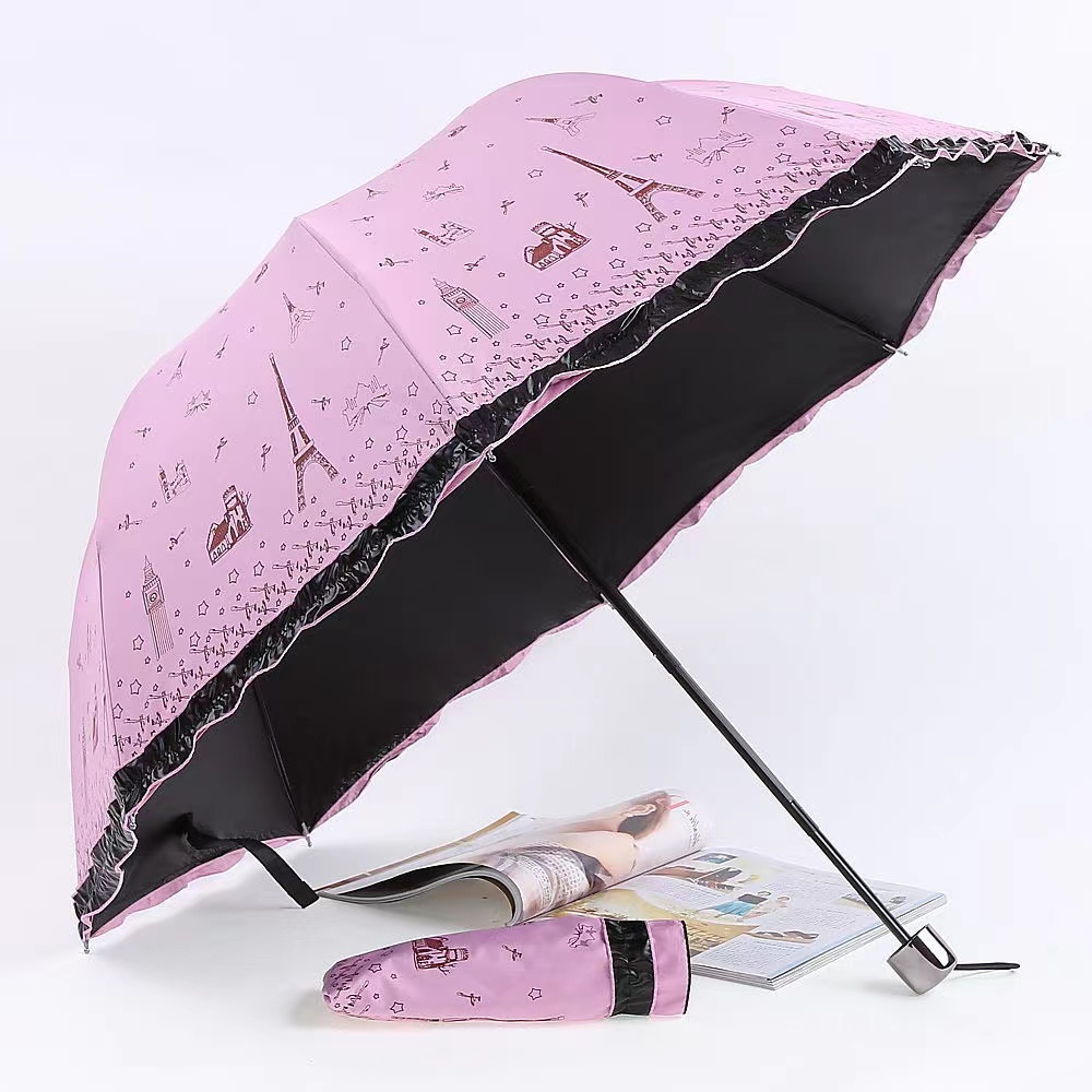 新款双人防晒折叠雨伞黑胶防紫外线晴雨两用男女大号抗风雨伞学生