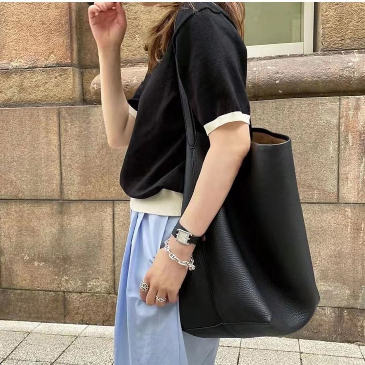 TR头层牛皮大大号水桶包