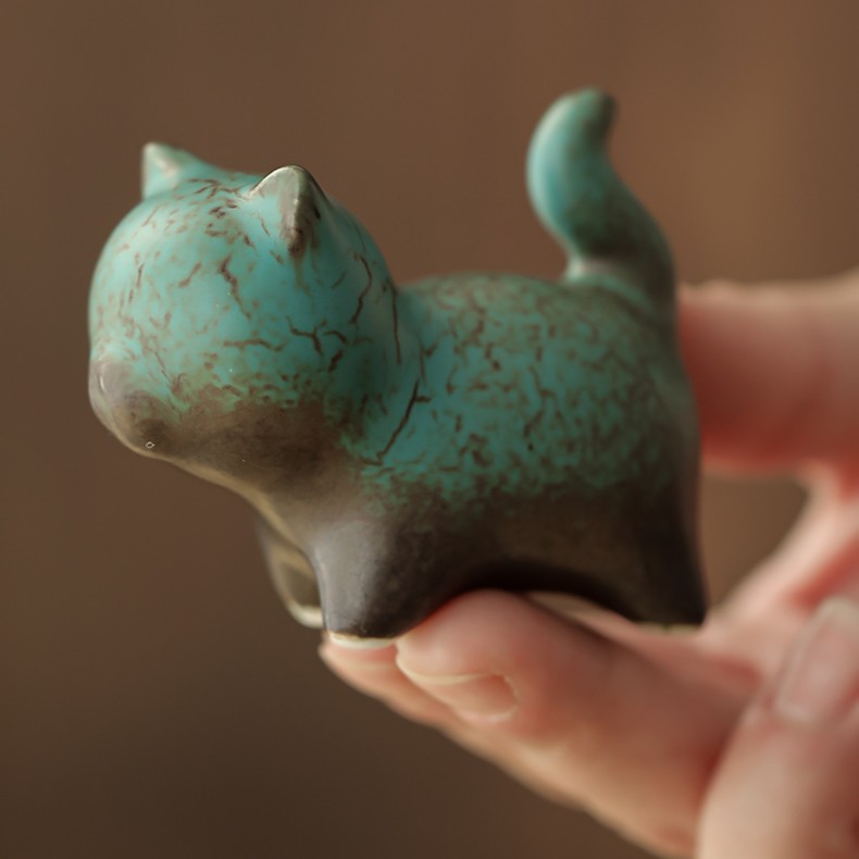 复古萌猫可爱茶宠摆件小号陶瓷笔架笔搁功夫茶具茶宠小猫咪