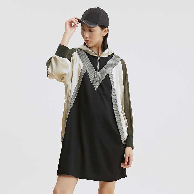 谜底长袖连衣裙2023新款撞色拼接松身225ML6071