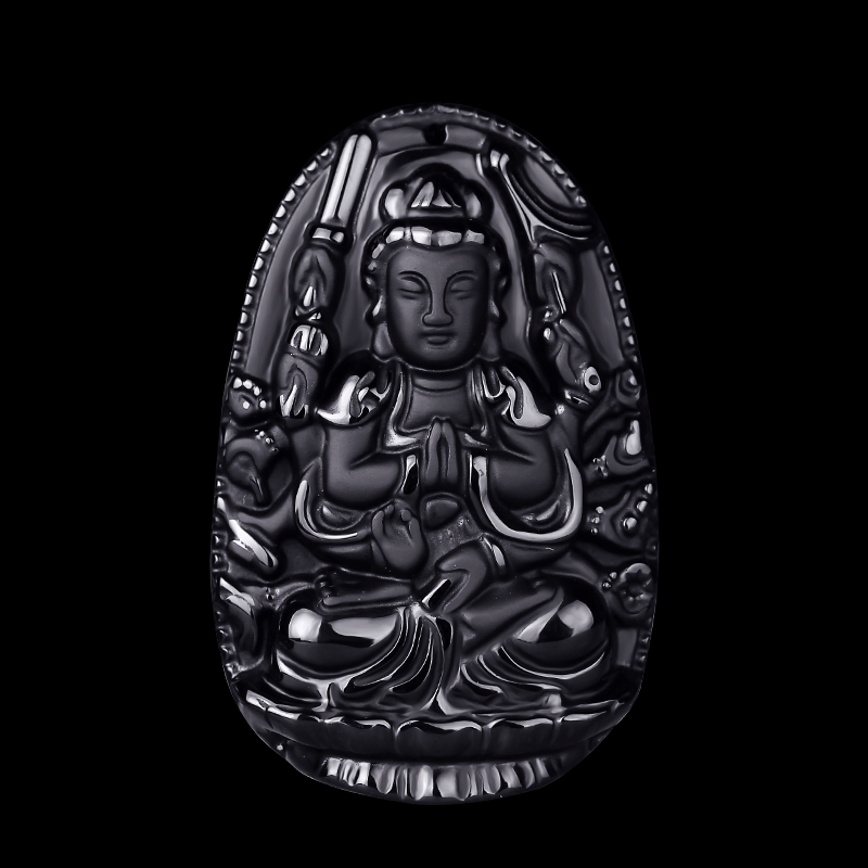 天然黑曜石生肖守护神吊坠观音十二生肖转运