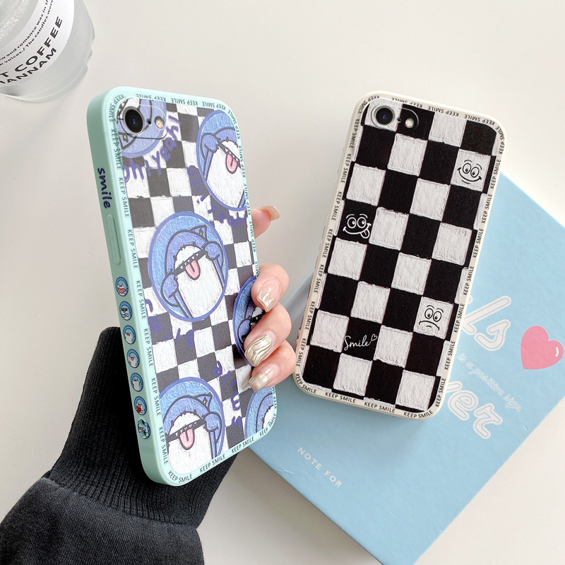 苹果7手机壳卡通棋盘格se2创意防摔iPhone8plus保护套可爱男女款