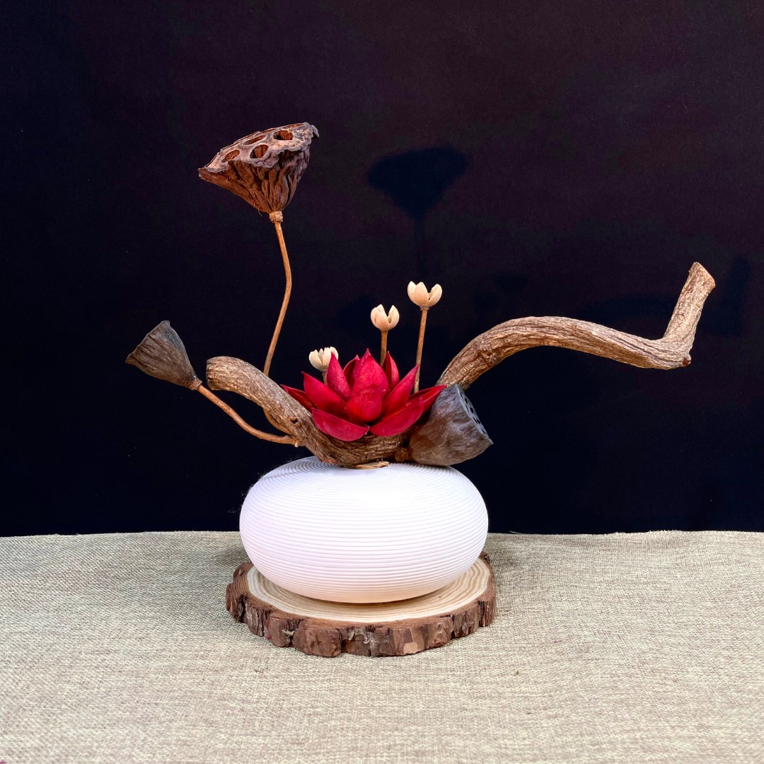 【妙灵】莲蓬干花花瓶摆件中式客厅插花陶瓷花瓶客厅摆件家居摆件