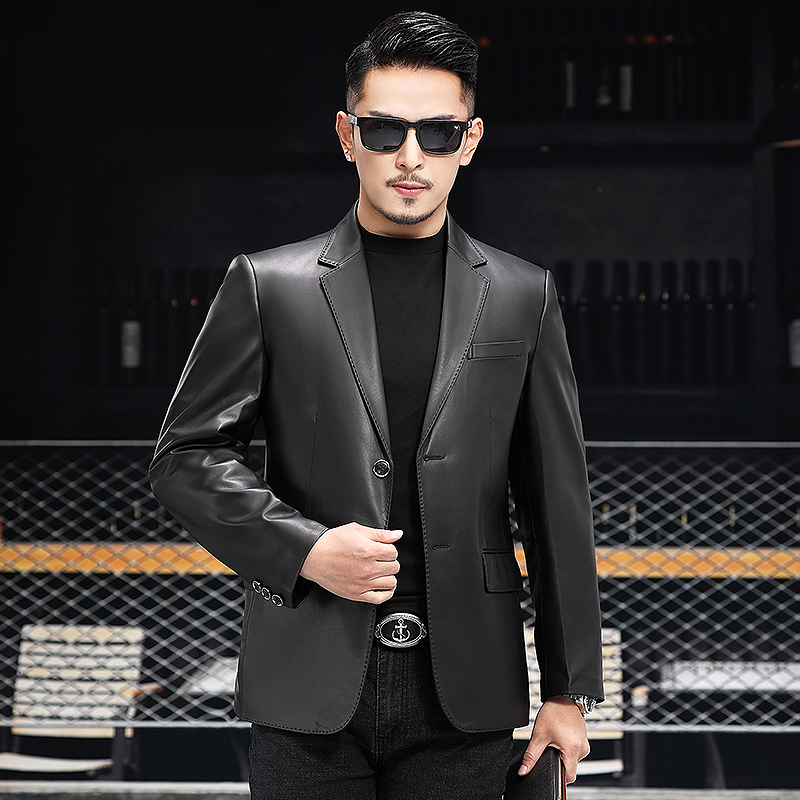 海宁真皮皮衣男绵羊皮西装休闲外套 A1-10001