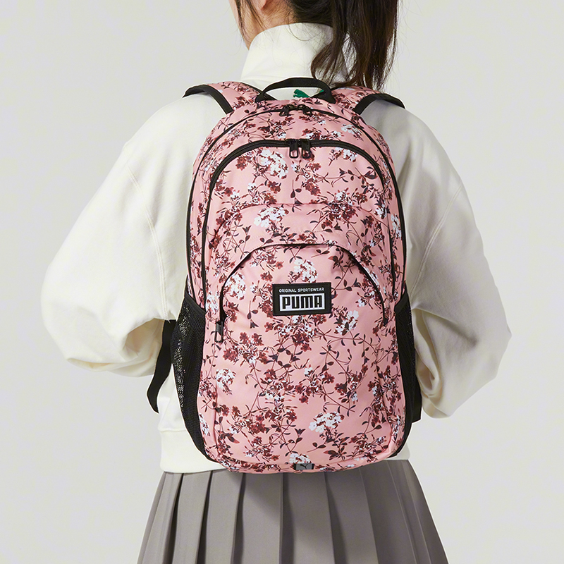 PUMA彪马粉色女包2023新款印花双肩包休闲旅行大容量运动包079133