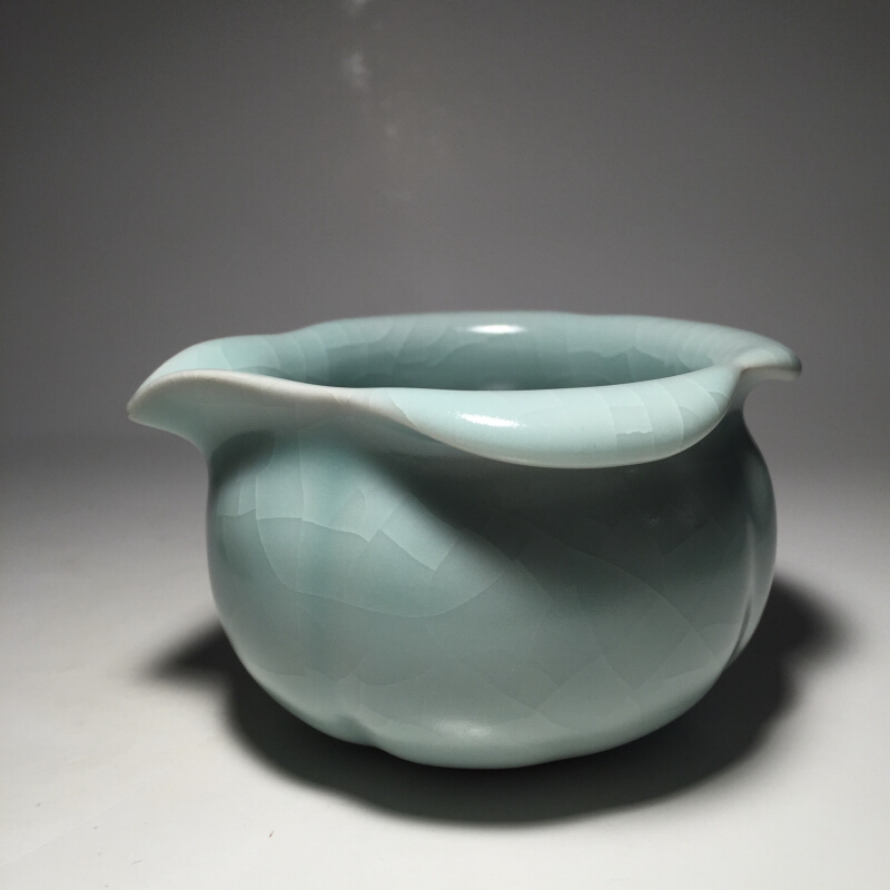 柏采汝窑自然开片功夫茶具分茶器公杯手抓公道杯豆青釉IR-102心蕊