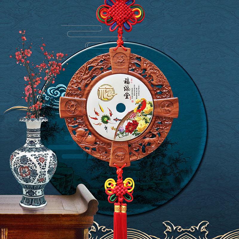 天翊吉桃木玉中国结大号客厅玄关电视墙锦纶丝挂件