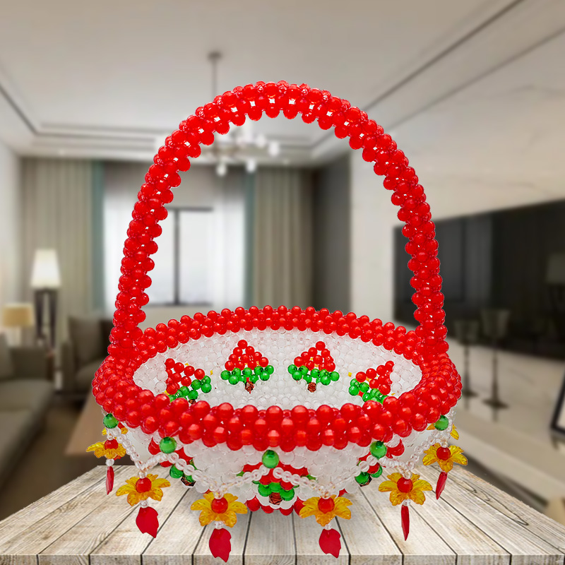 手工串珠吊坠水果篮装饰摆件花篮编织纯手工婚用工艺品简约圆形