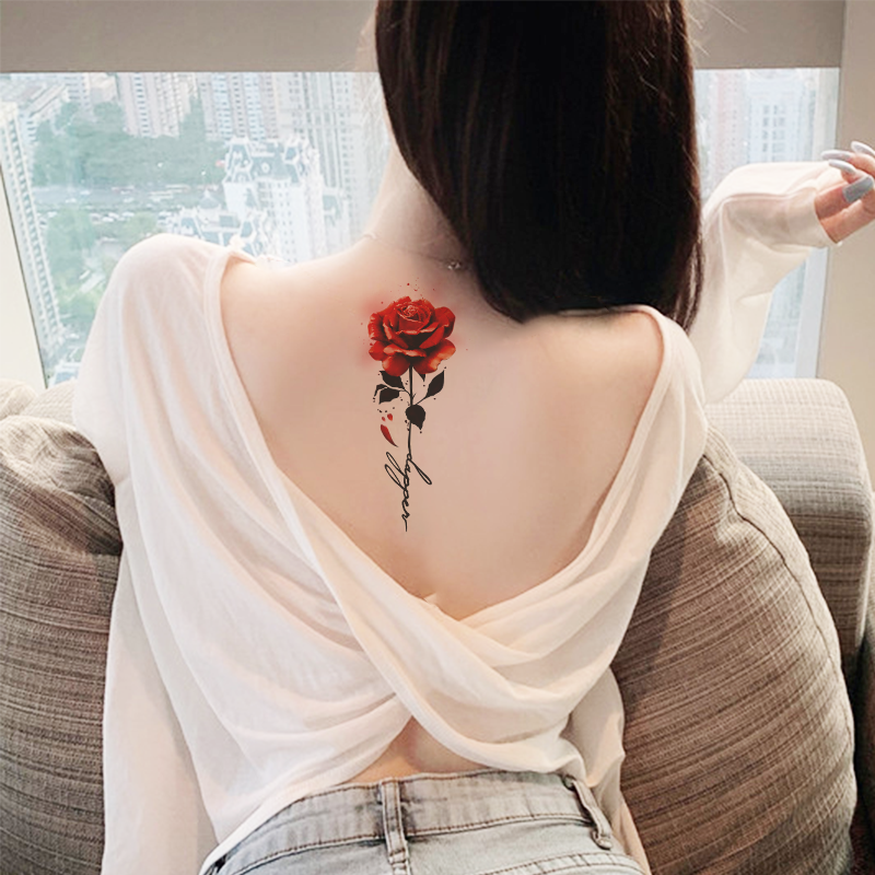【12张装】彩绘玫瑰纹身贴防水持久女花臂手臂后背腿部身体贴纸