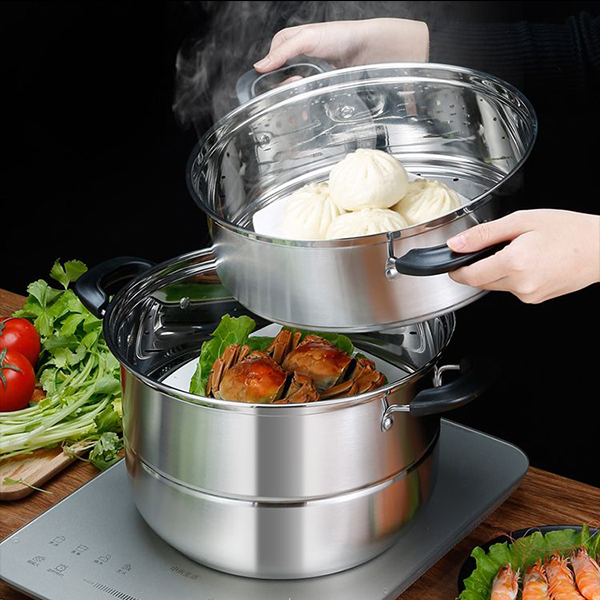 帮厨不锈钢加厚底雅致三层蒸锅30CM兼容炉具多功能汤蒸锅