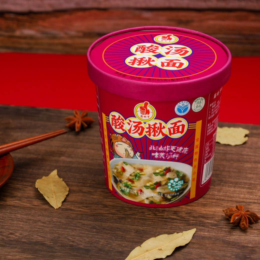 宁夏筋的亨清真非油炸酸汤揪面净含量102克6桶一箱回族食品早餐