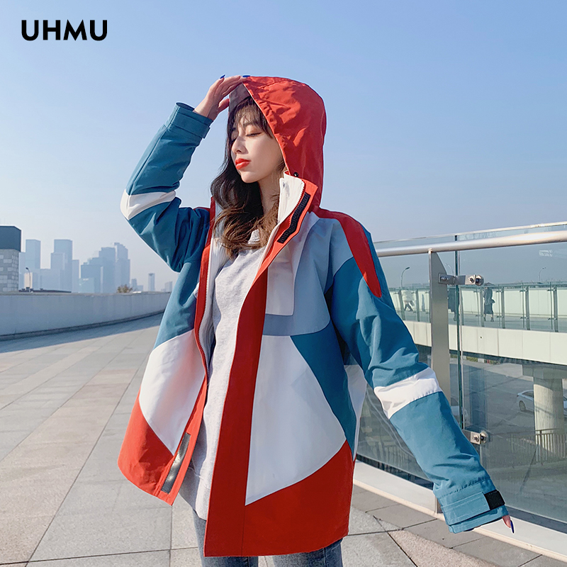 UhMu拼色滑雪服冲锋衣女三合一可拆卸2022新款冬潮牌加绒加厚外套
