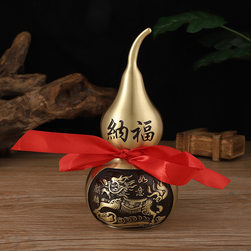 黄铜葫芦摆件 家居客厅金属工艺品铜器纯铜貔貅麒麟葫芦中式个性