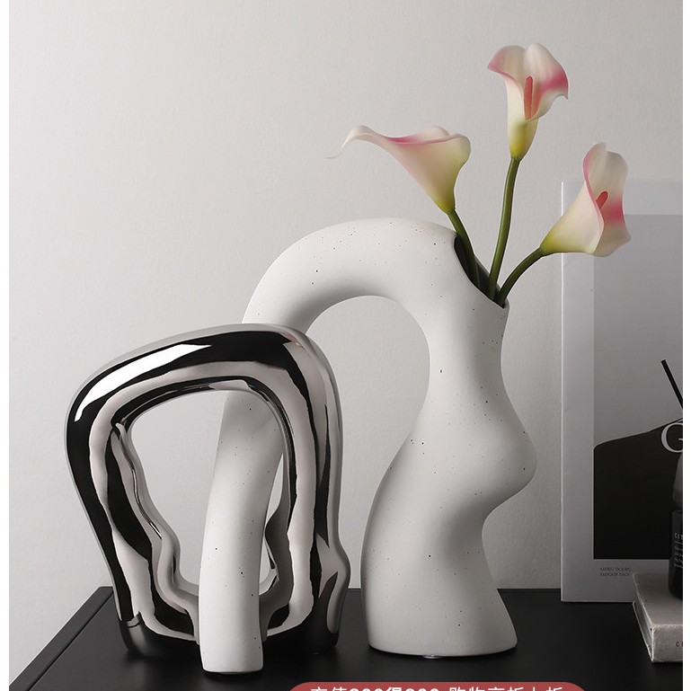 贝汉美ins风创意异形花瓶客厅玄关陶瓷插花花瓶餐桌艺术装饰摆件
