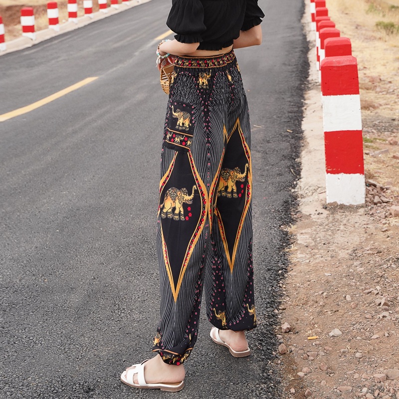 薄款时尚防蚊裤高腰显瘦泰国阔腿灯笼裤宽松沙滩裤休闲裤女长裤夏