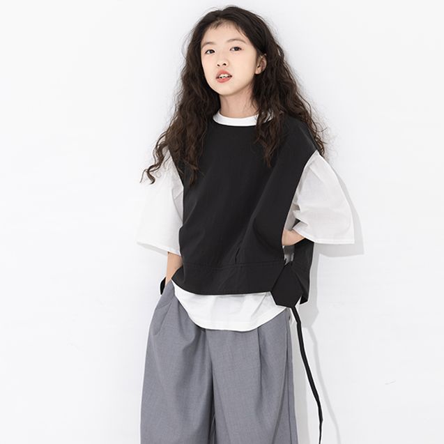 小小大星球夏季新品 设计剪裁马甲 男女童装休闲简约圆领无袖上衣