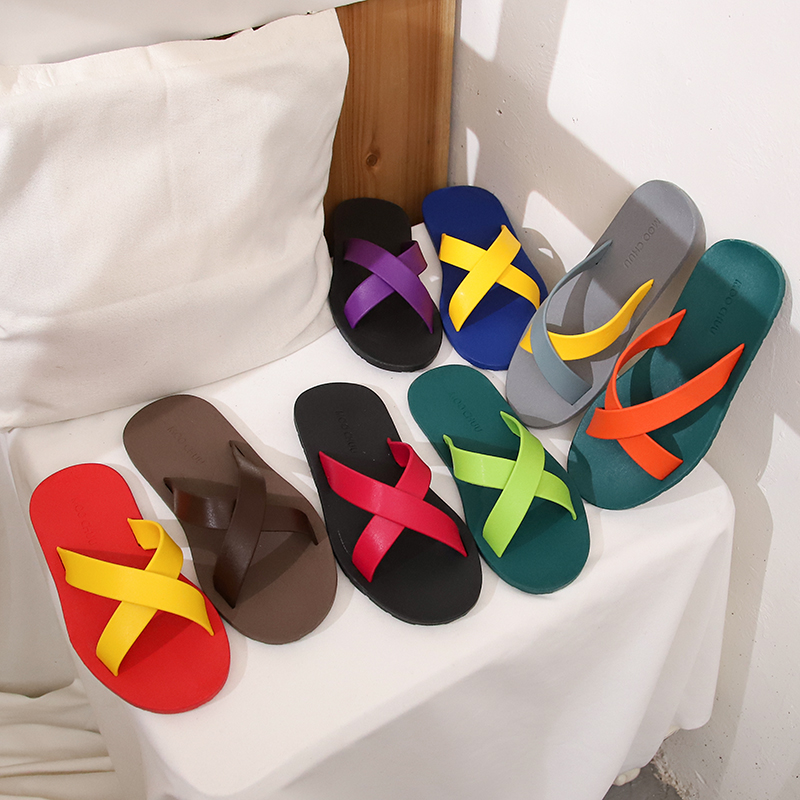 泰国进口交叉拖鞋女舒适防滑室内浴室情侣男外穿沙滩平跟休闲凉拖