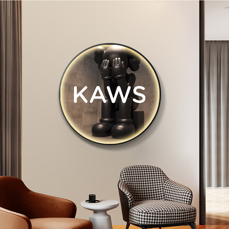 【高质】简约圆形装饰画卡通潮牌KAWS暴力熊卧室床头画玄关挂画平面