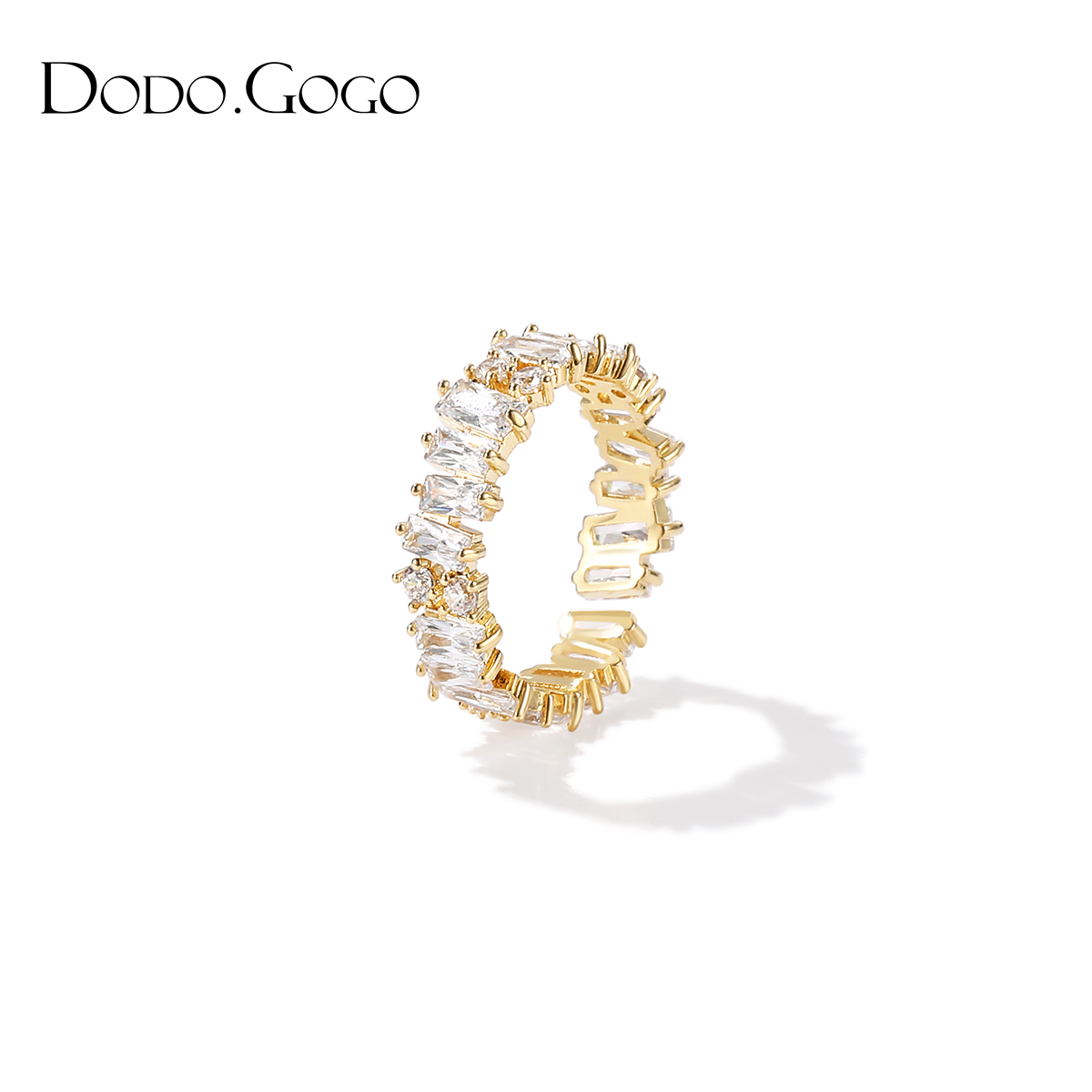 DODOGOGO 铜合金合成锆石戒指 不规则几何戒指轻奢小众可调开口戒