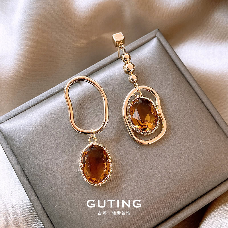 铜合金合成锆石耳饰 10225重工高级感耳饰长款流苏彩色不对称耳环