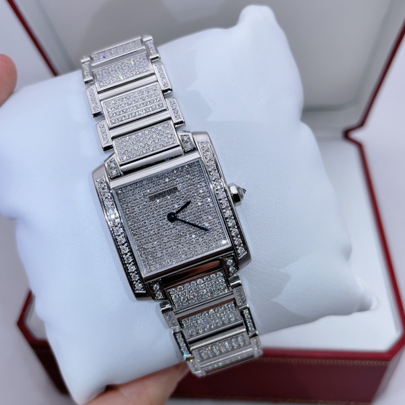 95新 Cartier/卡地亚 坦克系列25*30mm石英女手腕表满天星后镶钻