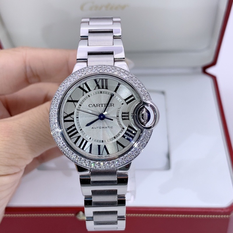 95新 Cartier/卡地亚 蓝气球系列33mm自动机械后镶钻女手表