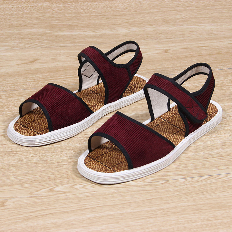 包邮老北京布凉鞋夏季女透气吸汗养脚千层底布鞋紫红中年妈妈凉鞋