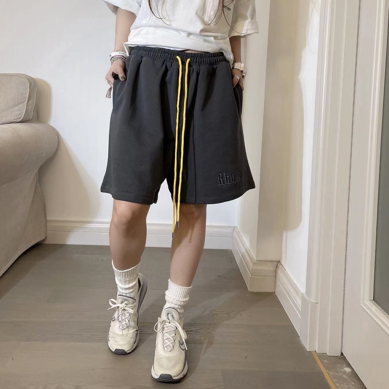 男女同款欧美街拍潮牌质感水洗宽松沙滩裤运动五分裤短裤K887夏季