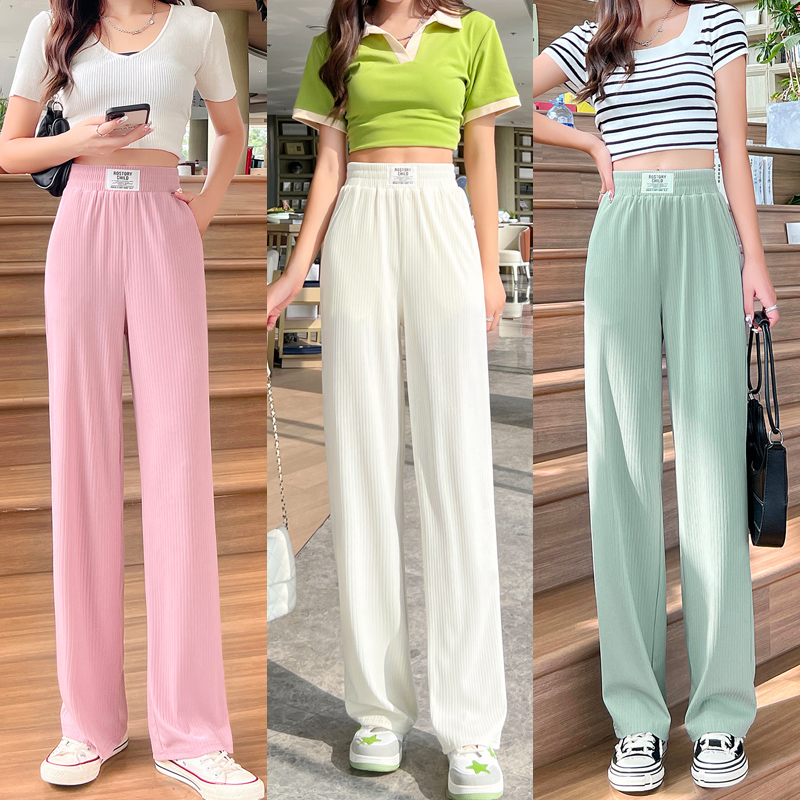 冰丝阔腿裤女裤女夏薄款高腰宽松直筒夏天黑色九分小个子裤子夏季