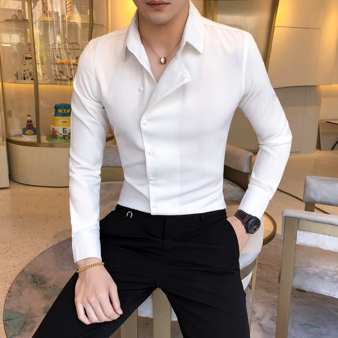 高级感条纹衬衫男士长袖春秋潮牌痞帅韩版设计感小众休闲轻奢衬衣