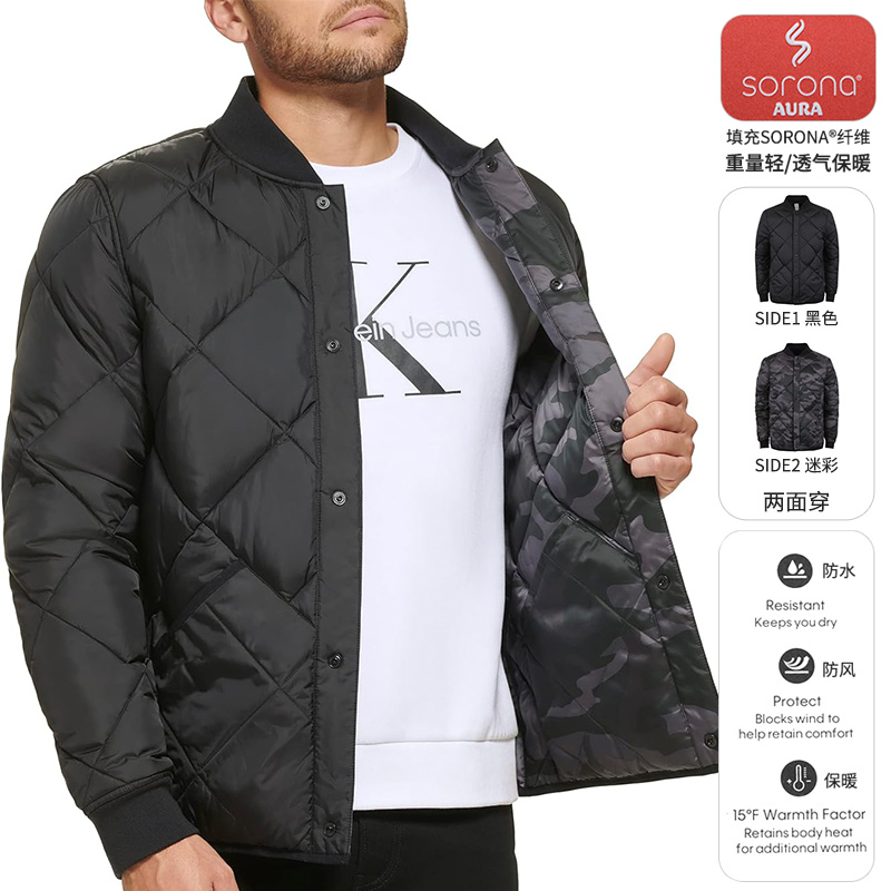 Calvin Klein/卡尔文·克雷恩CK男士秋冬新款棉服两面穿防风外套
