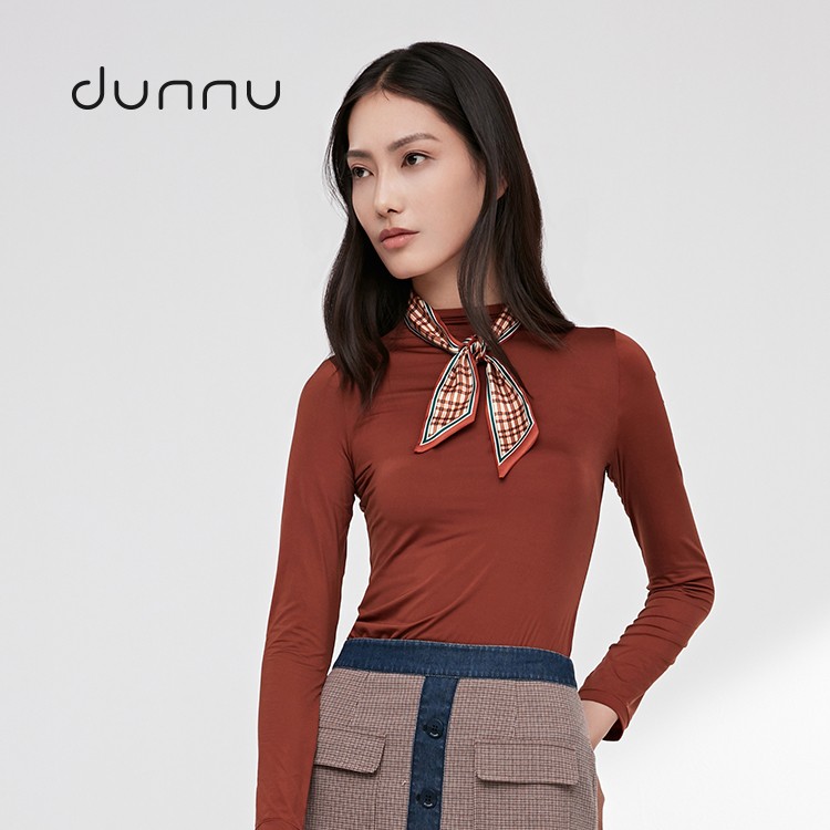 dunnu敦奴女装时尚皮肤衣修身显瘦针织衫纯色内搭打底衫长袖圆领