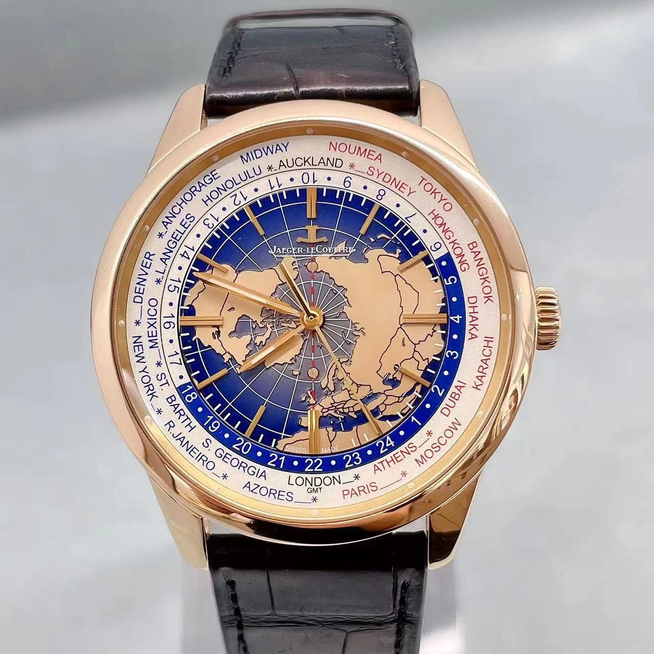 95新 Jaeger-LeCoultre/积家 全套世界时玫瑰金机械腕表8102520