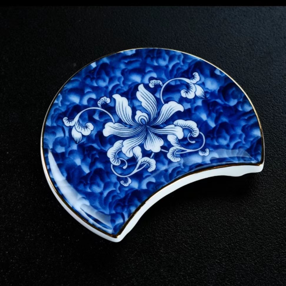 成艺锦上添花复古月牙杯垫居家好物陶瓷茶道杯垫缠枝杯垫茶托中式