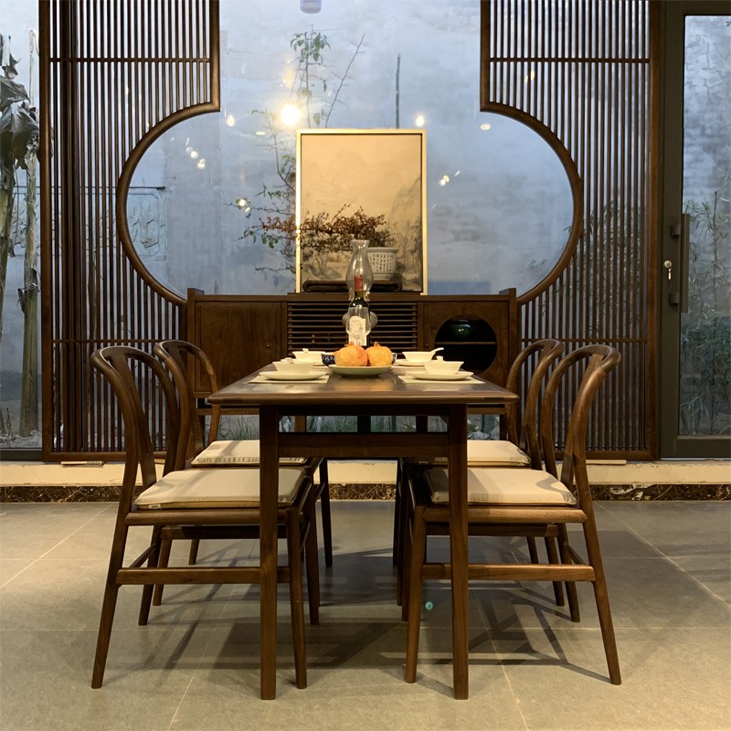 乐木文化新中式禅意简约实木黑胡桃椅餐边柜餐桌茶柜子餐厅家居