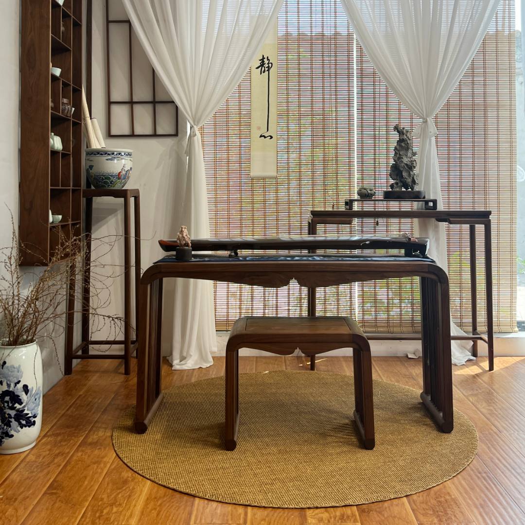 乐木新中式北美黑胡桃纯实木古琴桌古筝桌组合茶桌书桌茶桌椅