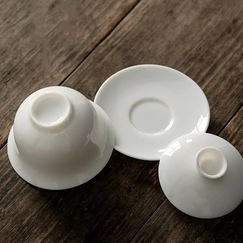小盖碗羊脂玉瓷三才茶具家用小号泡茶碗悬停白瓷泡茶盖碗纯白茶具