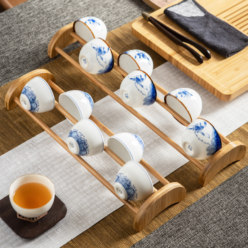 竹制功夫茶杯架茶桌上沥水晾杯架镂空滤水放杯子的架子茶道零配件