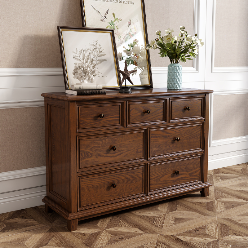 美式乡村七斗柜1.2米实木卧室电视柜收纳储物抽屉抽屉式玄关客厅