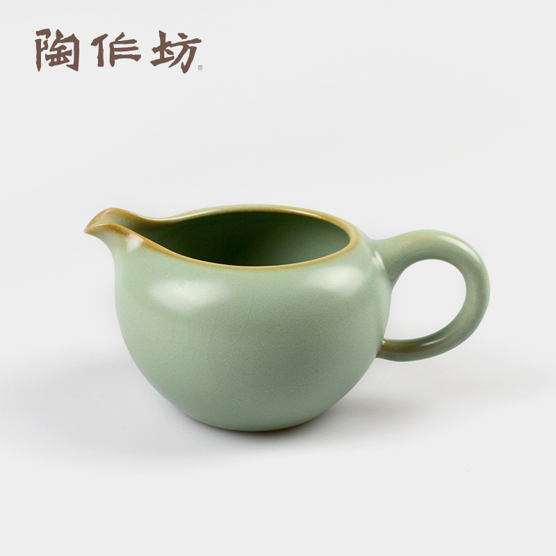 陶作坊怀汝汝窑有把茶海茶器茶具分茶器大容量公道杯功夫茶海汝瓷