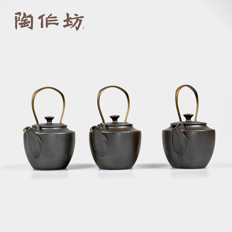 陶作坊岩矿老岩泥如初提梁壶六次烧仿古茶壶泡茶器家用铜把茶具