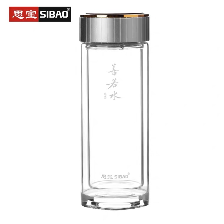 思宝善若水1/2/3号玻璃杯着晶高硼硅双层便携车载水杯