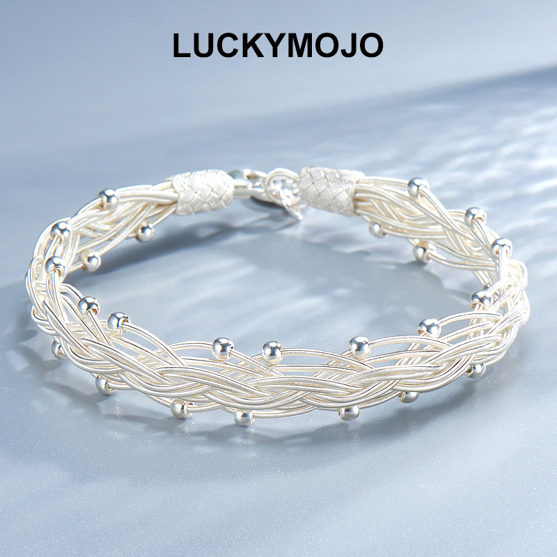 LUCKYMOJO 足银手镯 土耳其编织设计感小众满天星银手链ins高智感