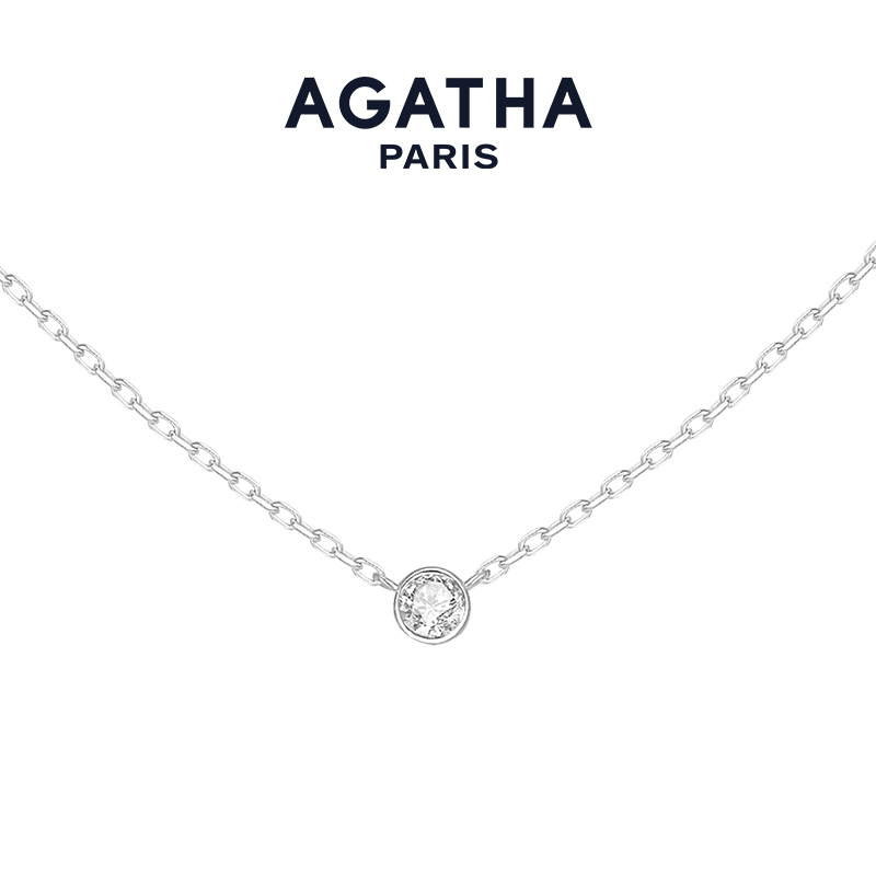 AGATHA 坠链均925银合成锆石 秋冬雅丹风金银色豆豆银项链单钻D