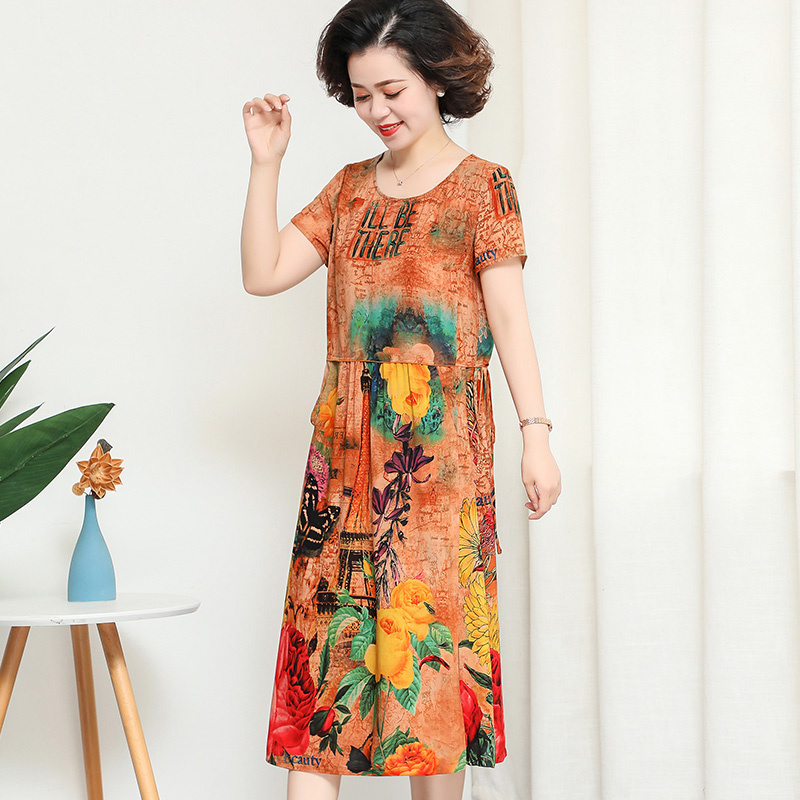 华太太连衣裙女夏2020新款宽松休闲显瘦贵夫人妈妈裙子洋气20138