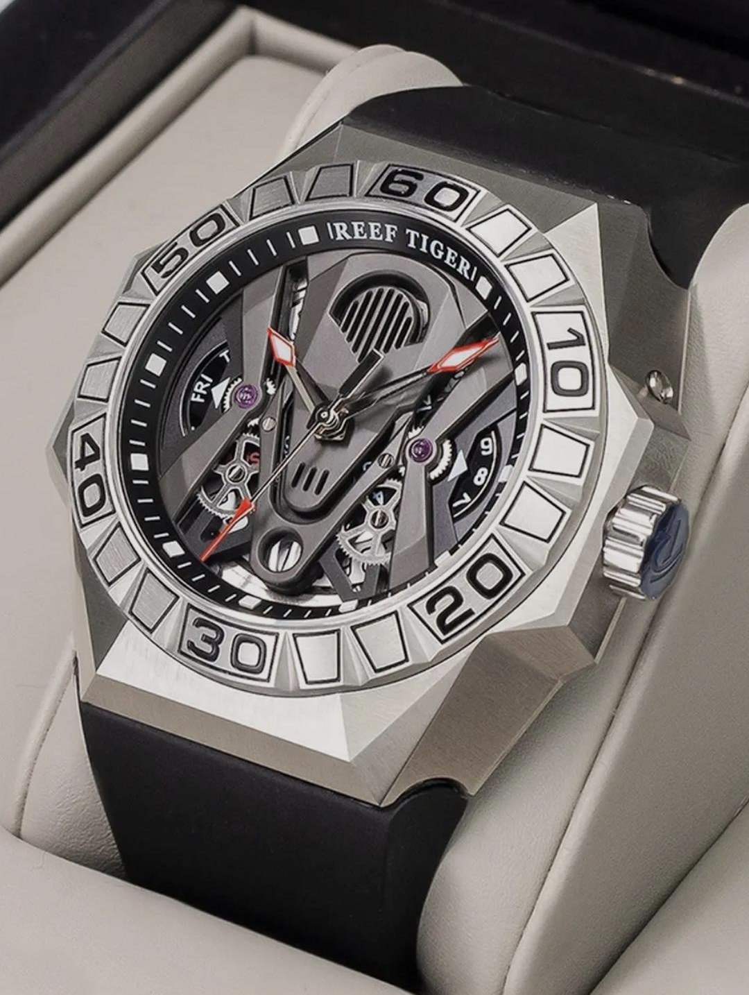 瑞夫泰格男士镂空全自动机械表霸气大表盘防水夜光男表【皮带款】