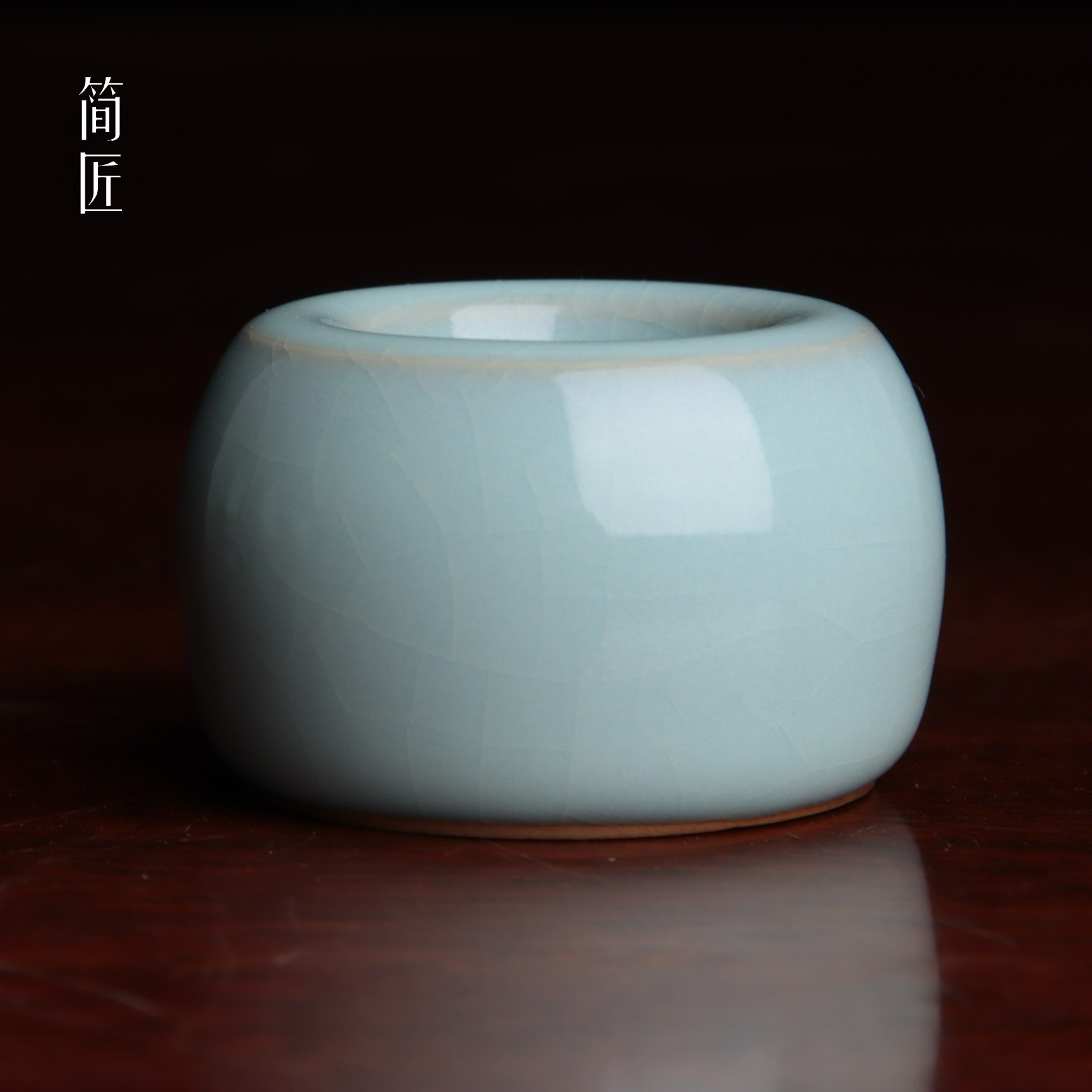 简匠 高端汝窑纯手工扳指盖置 天青开片可养
